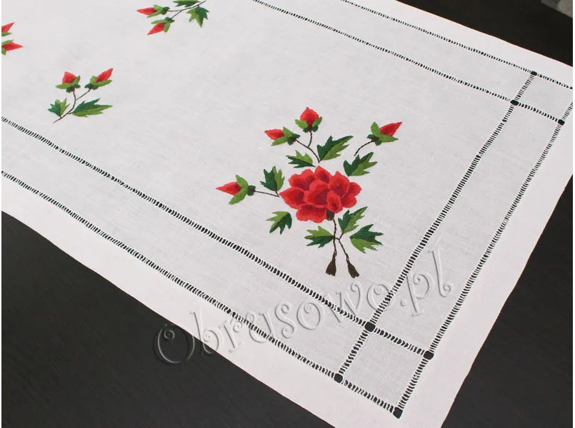 Bieżnik haft ręczny "Czerwone róże" 60x120