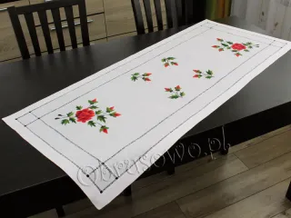 Bieżnik haft ręczny "Czerwone róże" 60x120