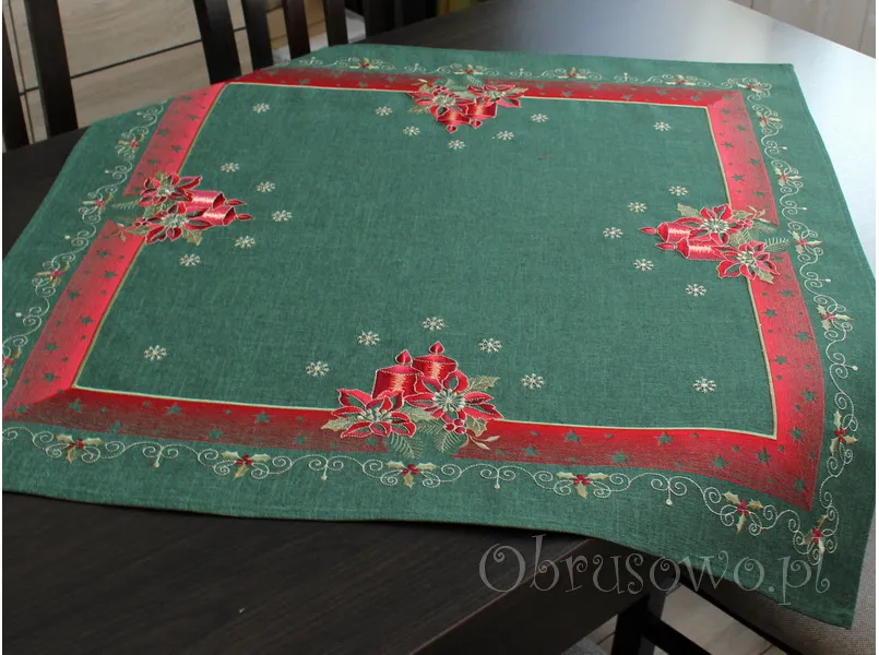 Świąteczna serweta haftowana 85x85 "Czerwone świece"