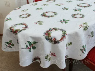 Okrągły obrus świąteczny Ø 120 "Ostrokrzew wianek"