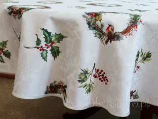 Okrągły obrus świąteczny Ø 120 "Ostrokrzew wianek"