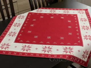 Świąteczna serweta z haftem krzyżykowym 85x85 biało czerwona