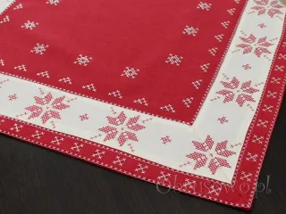 Serweta świąteczna  z haftem krzyżykowym 85x85 biało czerwona