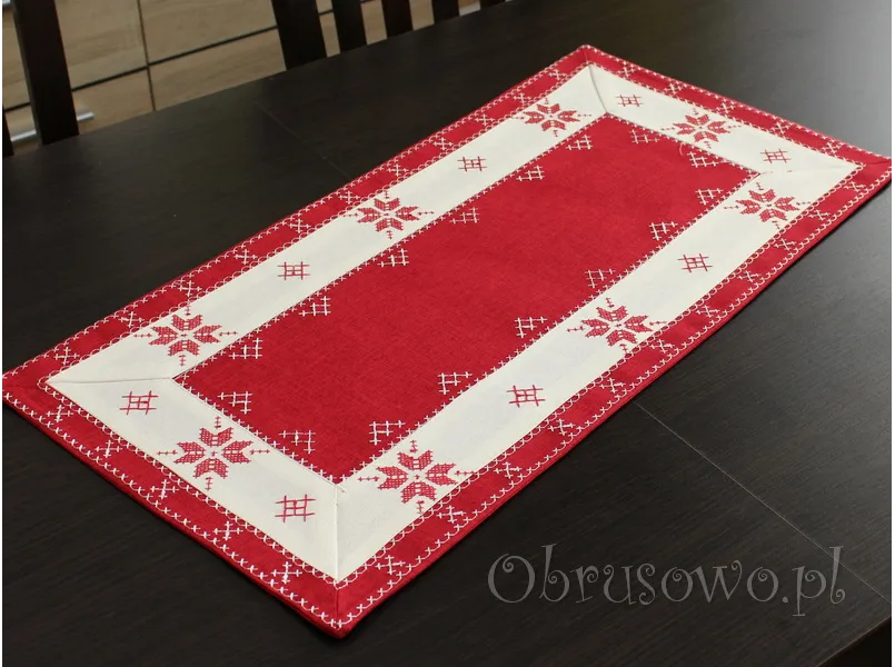 Bieżnik świąteczny 35x70 z haftem krzyżykowym biało-czerwony