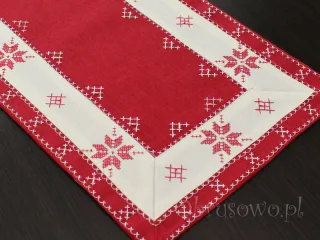 Bieżnik świąteczny 35x70 z haftem krzyżykowym biało-czerwony