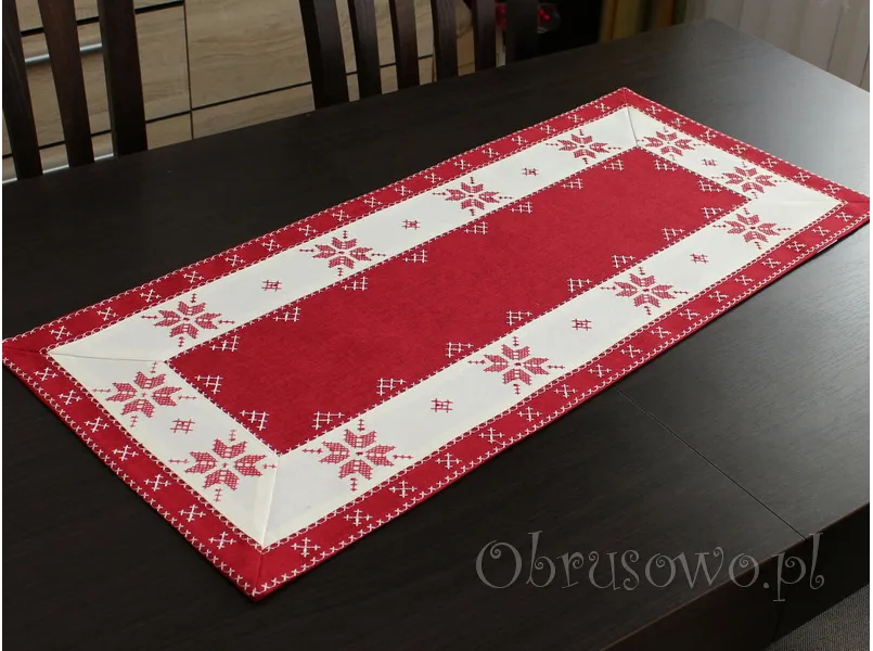 Bieżnik świąteczny 40x90 z haftem krzyżykowym biało czerwony