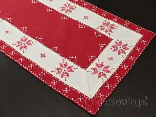 Bieżnik świąteczny 40x90 z haftem krzyżykowym biało czerwony