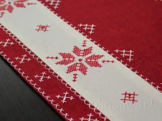 Bieżnik świąteczny 40x90 z haftem krzyżykowym biało czerwony