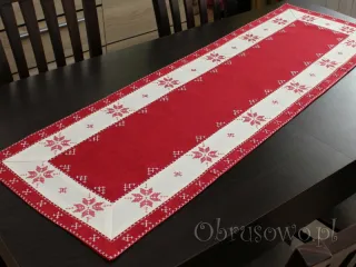 Bieżnik świąteczny 40x130 z haftem krzyżykowym biało czerwony