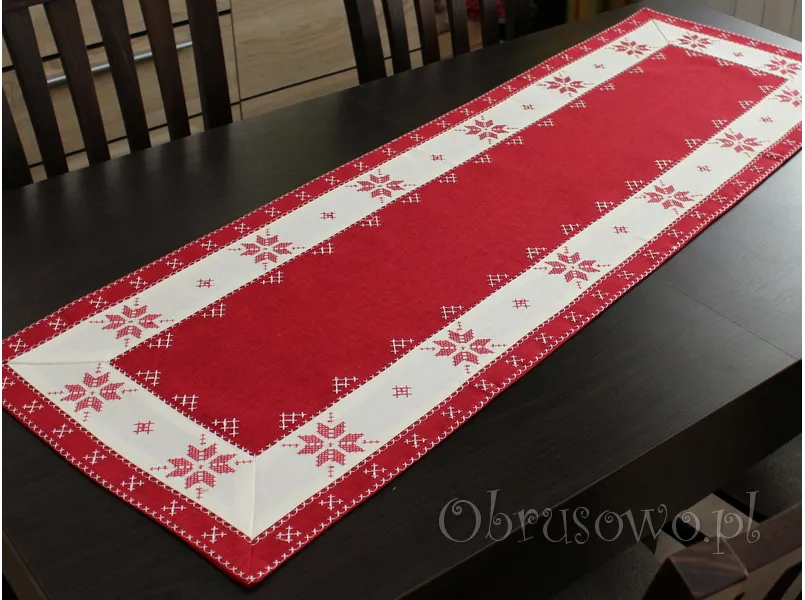 Bieżnik świąteczny 40x130 z haftem krzyżykowym biało czerwony