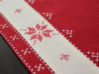 Bieżnik świąteczny 40x130 z haftem krzyżykowym biało czerwony