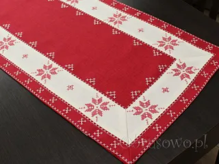 Bieżnik świąteczny 40x170 z haftem krzyżykowym biało czerwony