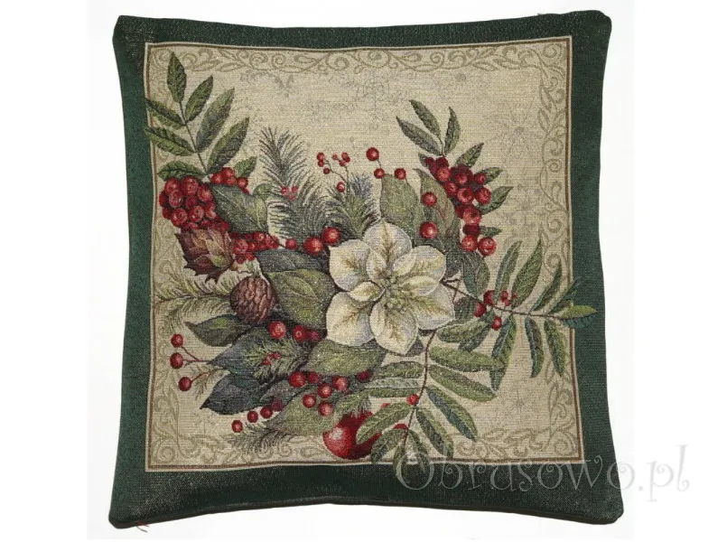 Poszewka świąteczna gobelinowa "świąteczny bukiet" 45x45