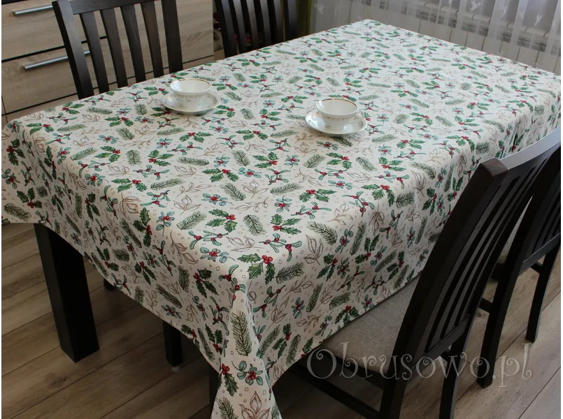 Świąteczny obrus gobelinowy 140x300 "gałązki"