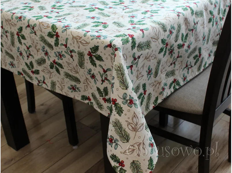 Świąteczny obrus gobelinowy 135x180 "gałązki"