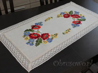 Bieżnik z haftem ręcznym i koronką "Maki" 45x90