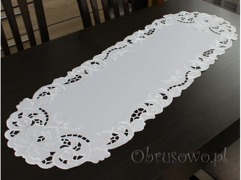 Bieżnik haftowany "Julita" 40x110 biały