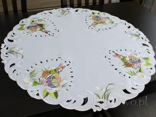 Okrągła serweta wielkanocna Ø 85 "zając w ogrodzie"