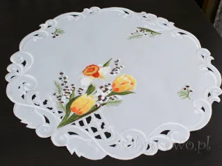 Okrągła serweta haftowana Ø 60 "wiosenny bukiet"