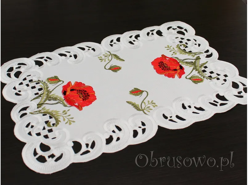 Serwetka haftowana 30x45 "Maki" biała