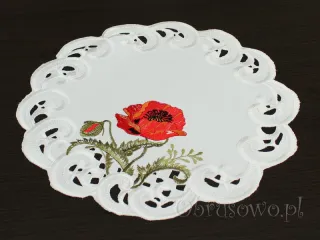 Serwetka haftowana Ø 30 "Maki" biała