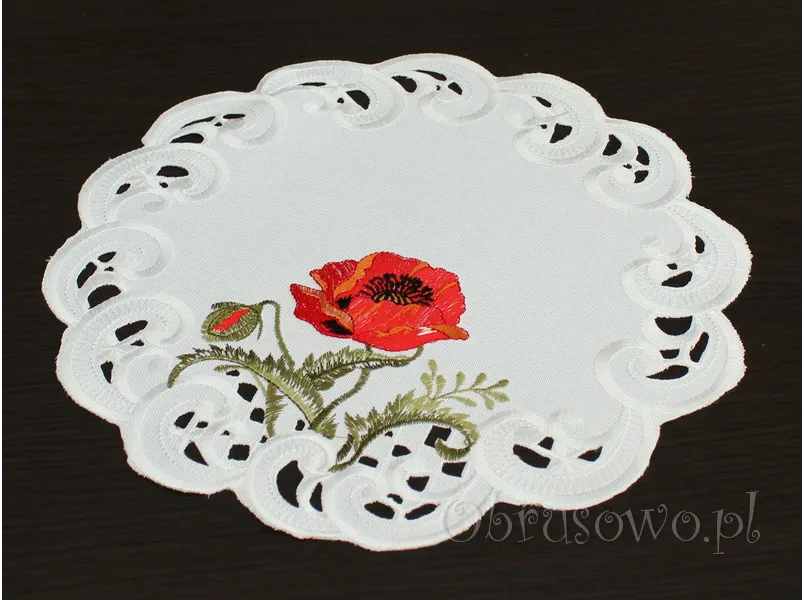 Serwetka haftowana Ø 30 "Maki" biała