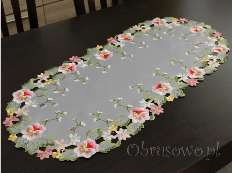 Bieżnik haftowany 40x85 "Bratki na szarym"