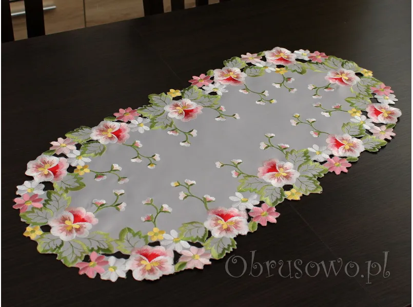 Bieżnik haftowany 35x70 "Bratki na szarym"