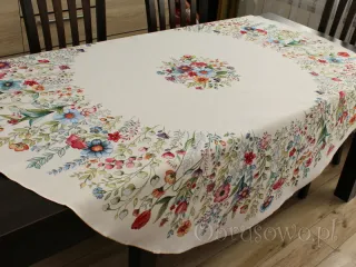 Okrągły obrus gobelinowy Ø 165 FOLK KWIATY