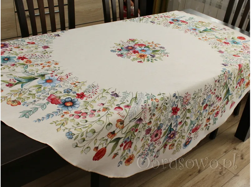 Okrągły obrus gobelinowy Ø 165 FOLK KWIATY