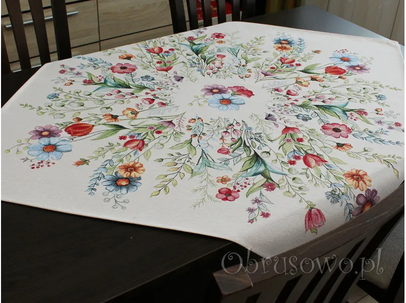 Gobelinowa serweta kwadratowa 98x98 FOLK KWIATY