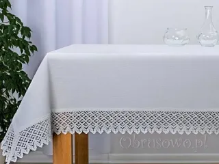Duży biały obrus "Koronka len" 150x280