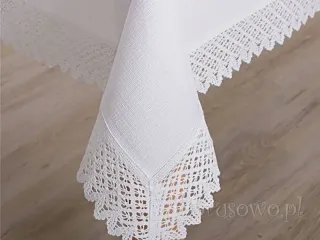 Duży biały obrus "Koronka len" 150x280