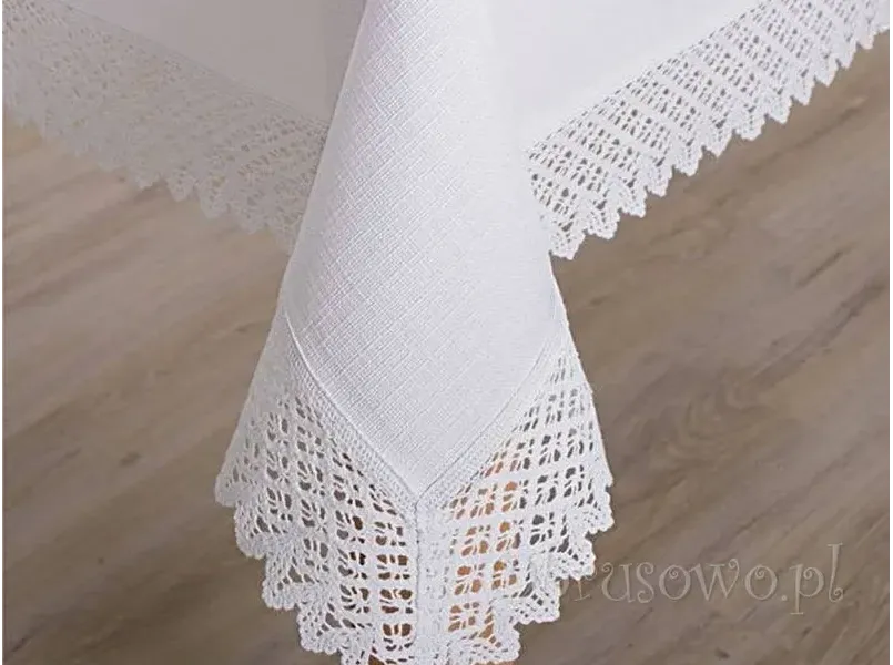 Duży biały obrus "Koronka len" 150x280