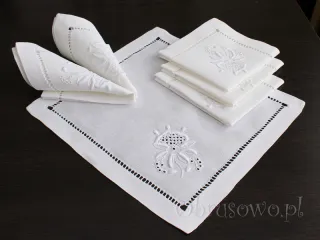 Komplet lnianych serwet z ręcznym haftem 6 szt.