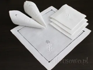 Lniane serwetki z ręcznym haftem komplet 6 szt.