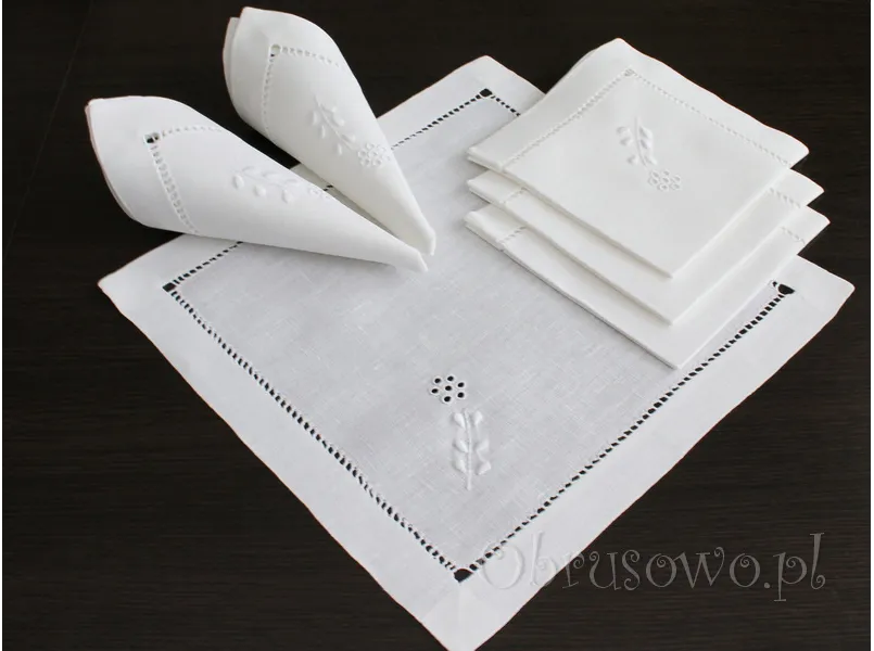 Lniane serwetki z ręcznym haftem komplet 6 szt.