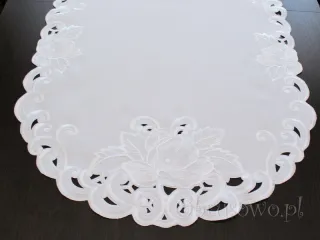 Bieżnik haftowany 60x120 "Izabel" biały