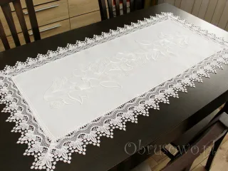 Bieżnik haftowany z gipiurą 60x120 biały