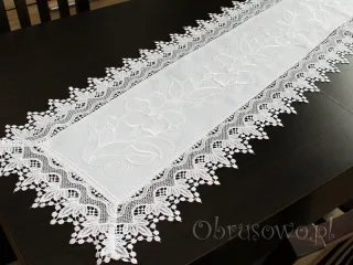 Bieżnik haftowany z gipiurą 40x180 biały