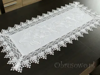 Bieżnik haftowany z gipiurą 40x85 biały