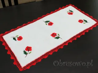 Bieżnik haftowany ręcznie 45x90 "maki" z koronką