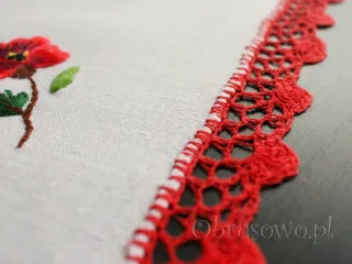 Bieżnik haftowany ręcznie 45x90 "maki" z koronką