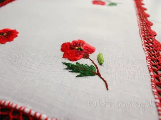 Bieżnik haftowany ręcznie 45x90 "maki" z koronką