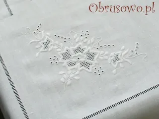 Obrus lniany haft ręczny "Róża Makowska"  140x210