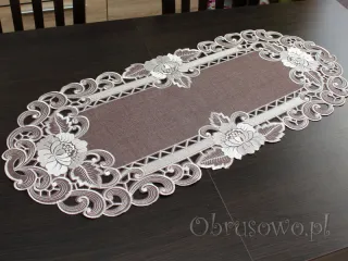 Bieżnik haftowany 40x110 "Róża richelieu" brąz