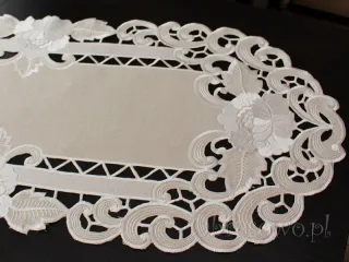 Duży bieżnik haftowany 45x170 "Róża richelieu" beż