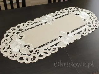 Bieżnik haftowany 40x90 "Róża richelieu" beż