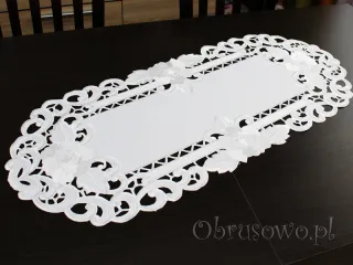 Bieżnik haftowany 40x110 "Róża richelieu" biały