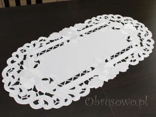 Mały bieżnik haftowany 35x70 "Róża richelieu" biały